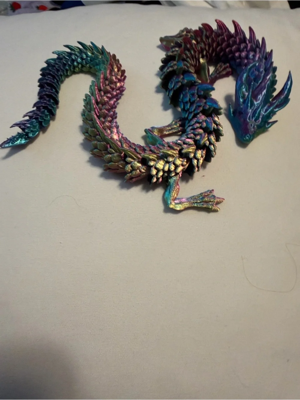 Iridescent Multicolor Dragon Figure - Shimmering Teal & Purple Playset Accent